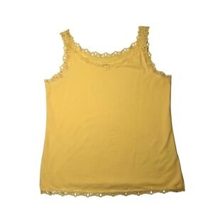 Christopher & Banks Yellow Eyelet Lace Trim Camisole Spring Yellow Cotton Large